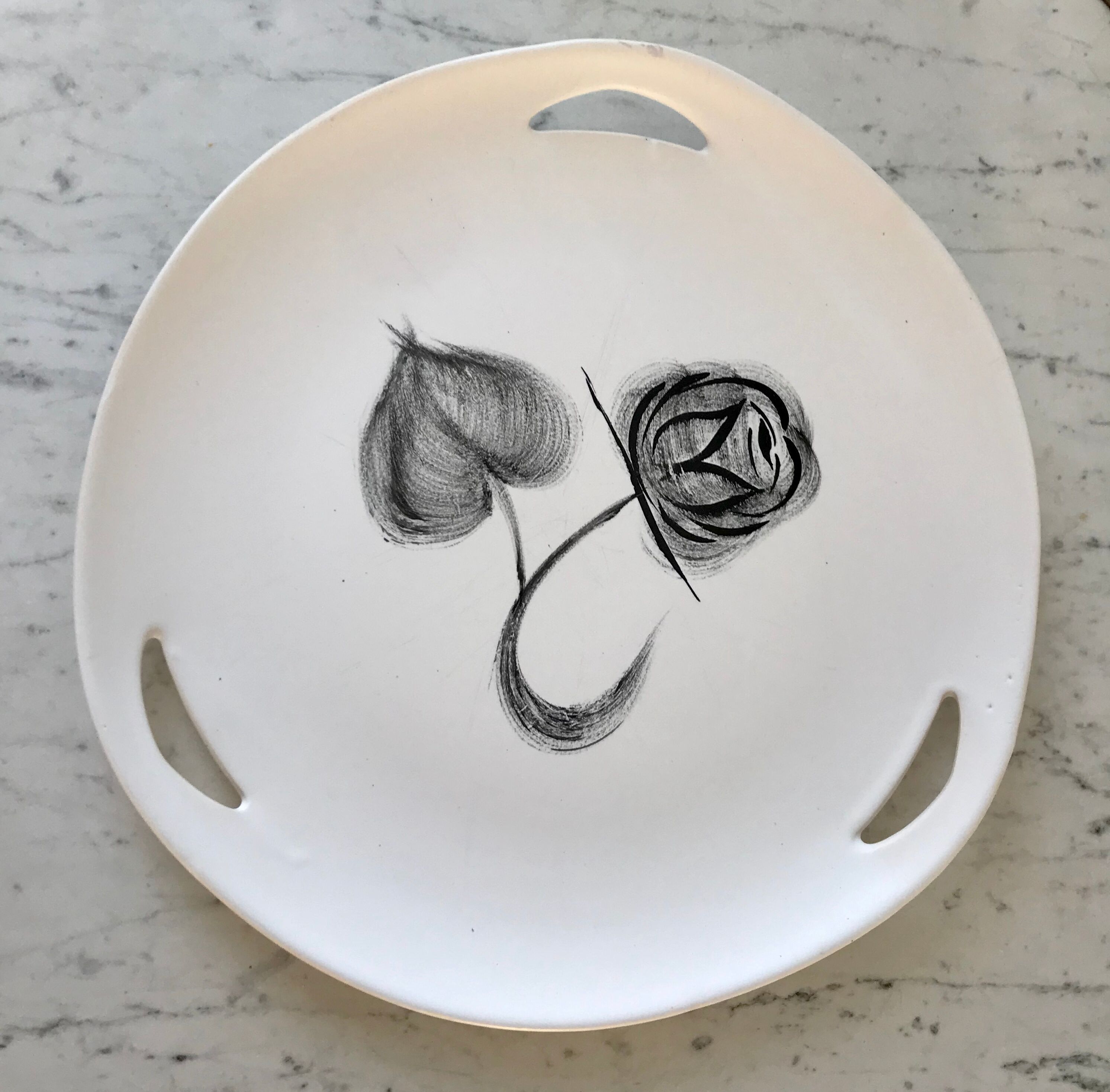 Cake dish Made in France hand painted "Rose Noire"