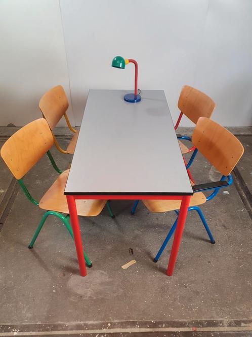 Multicolored dining table and chairs 80s