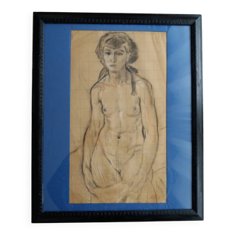 Etude de nu feminin fusain et sanguine premiere moitie xxe siecle