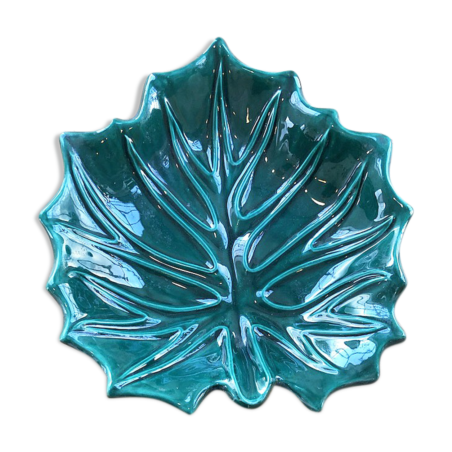 Vallauris green ceramic leaf dish