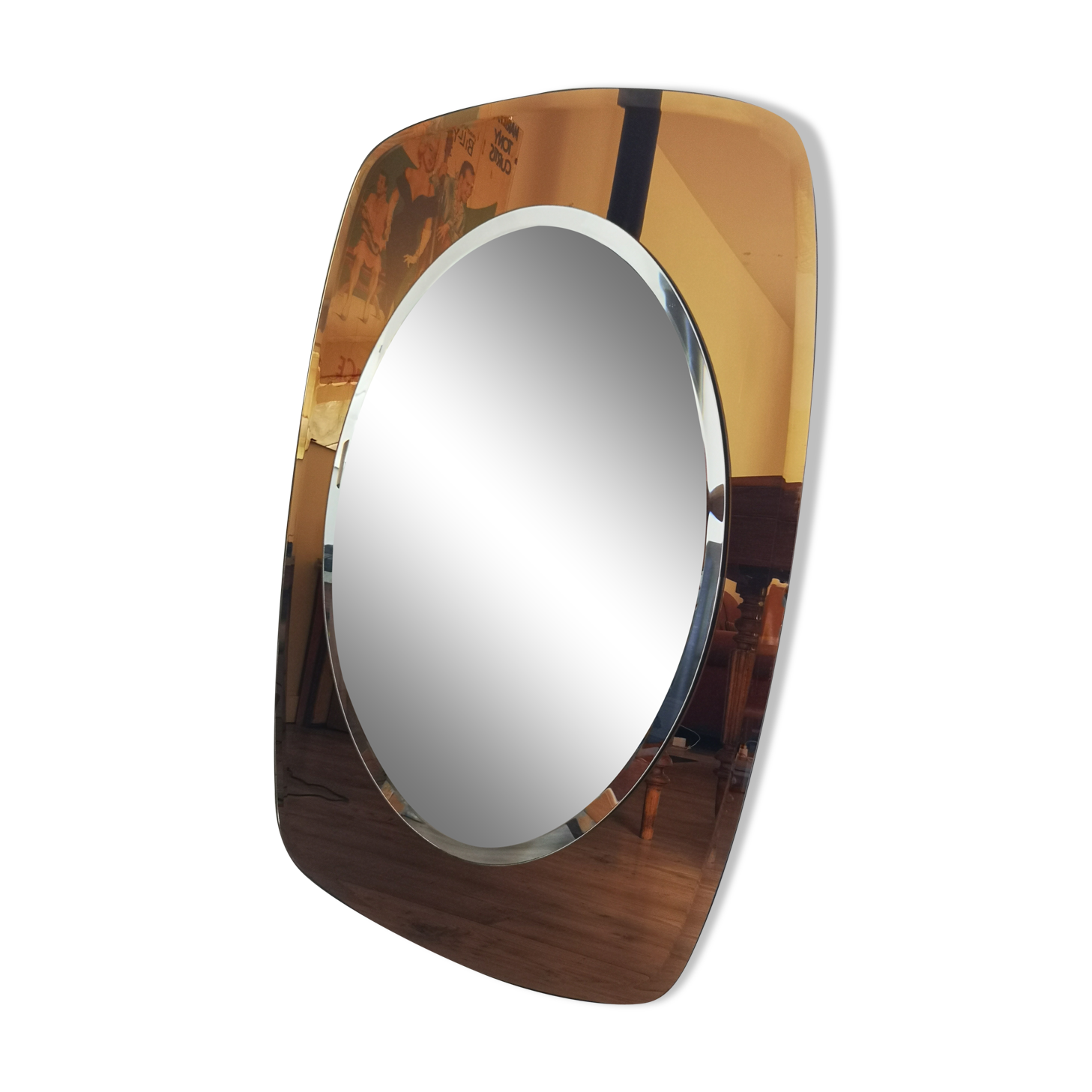 Smoked vintage bevelled mirror - 93x63cm