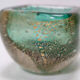 Green Gold Flecked Sommerso Glass Bonbonnière / Trinket Bowl by Venini, Ita