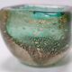 Green Gold Flecked Sommerso Glass Bonbonnière / Trinket Bowl by Venini, Ita