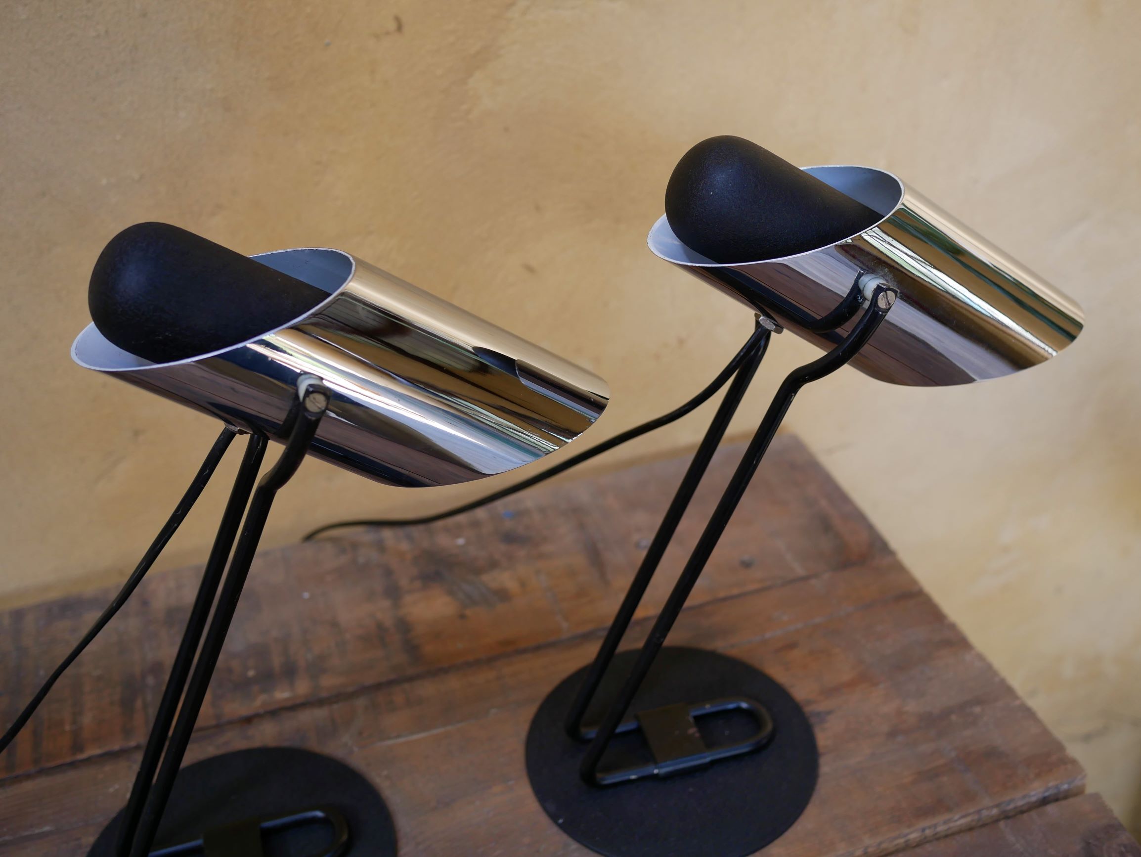 Pair of vintage chrome metal lamps