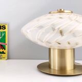 White Murano Glass and Brass Table Lamp, Italy, 1980s