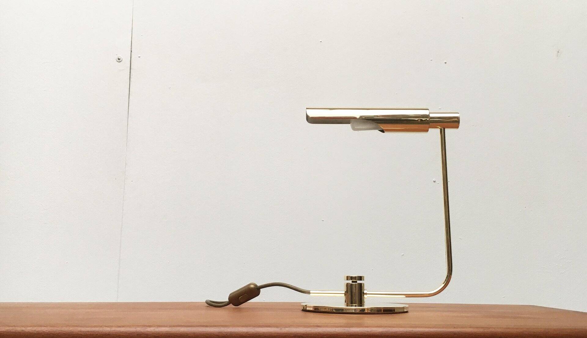 Mid-century minimalist brass table lamp by Rosemarie & Rico Baltensweiler for Baltensweiler.