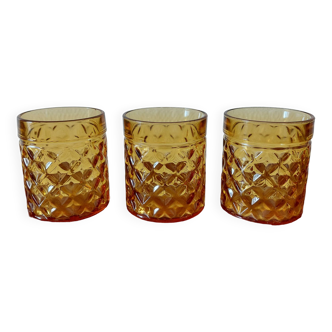 Set of 3 vintage amber glasses