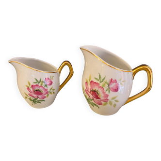 Milk pot and cream pot in sfp porcelain with pink poppy decoration