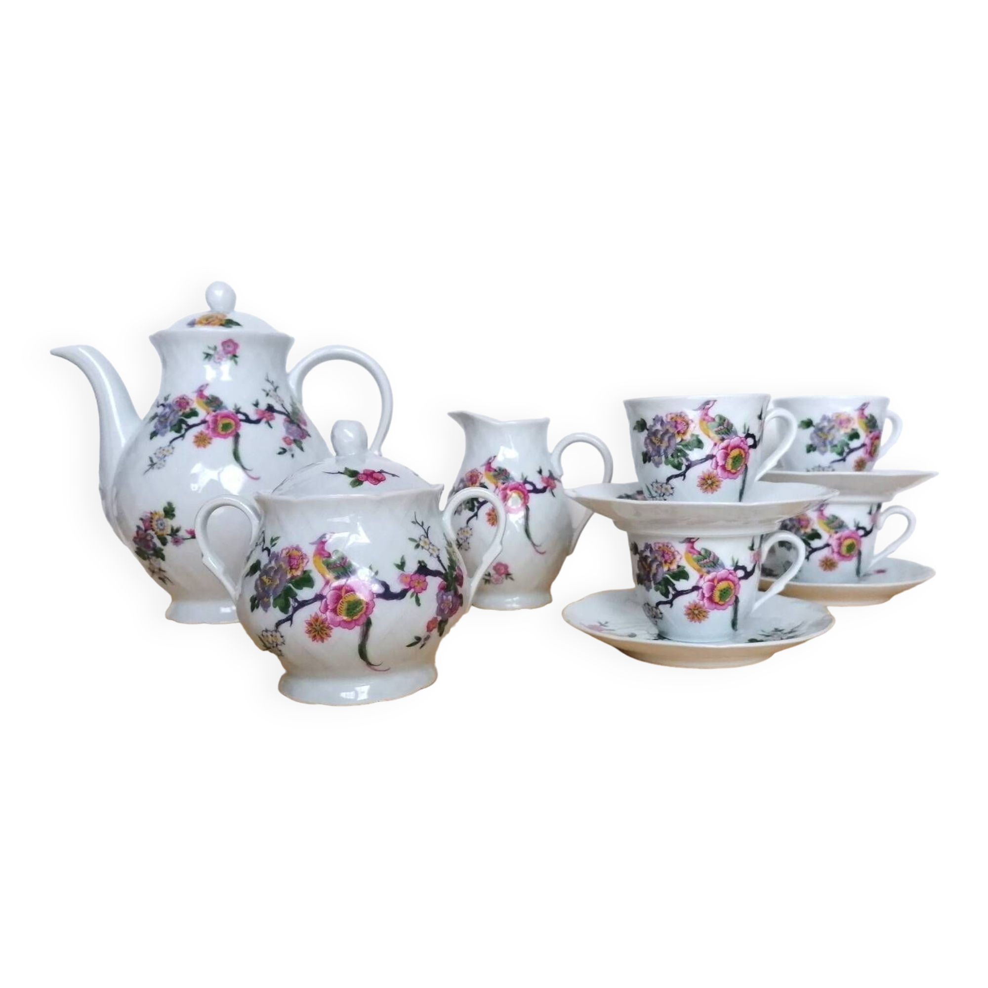 Bernardaud coffee service Limoges birds flowers