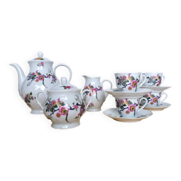 Service café bernardaud Limoges oiseaux fleurs