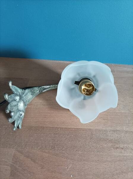 Pink tulip lamp wall light glass paste cast iron base patinated metal