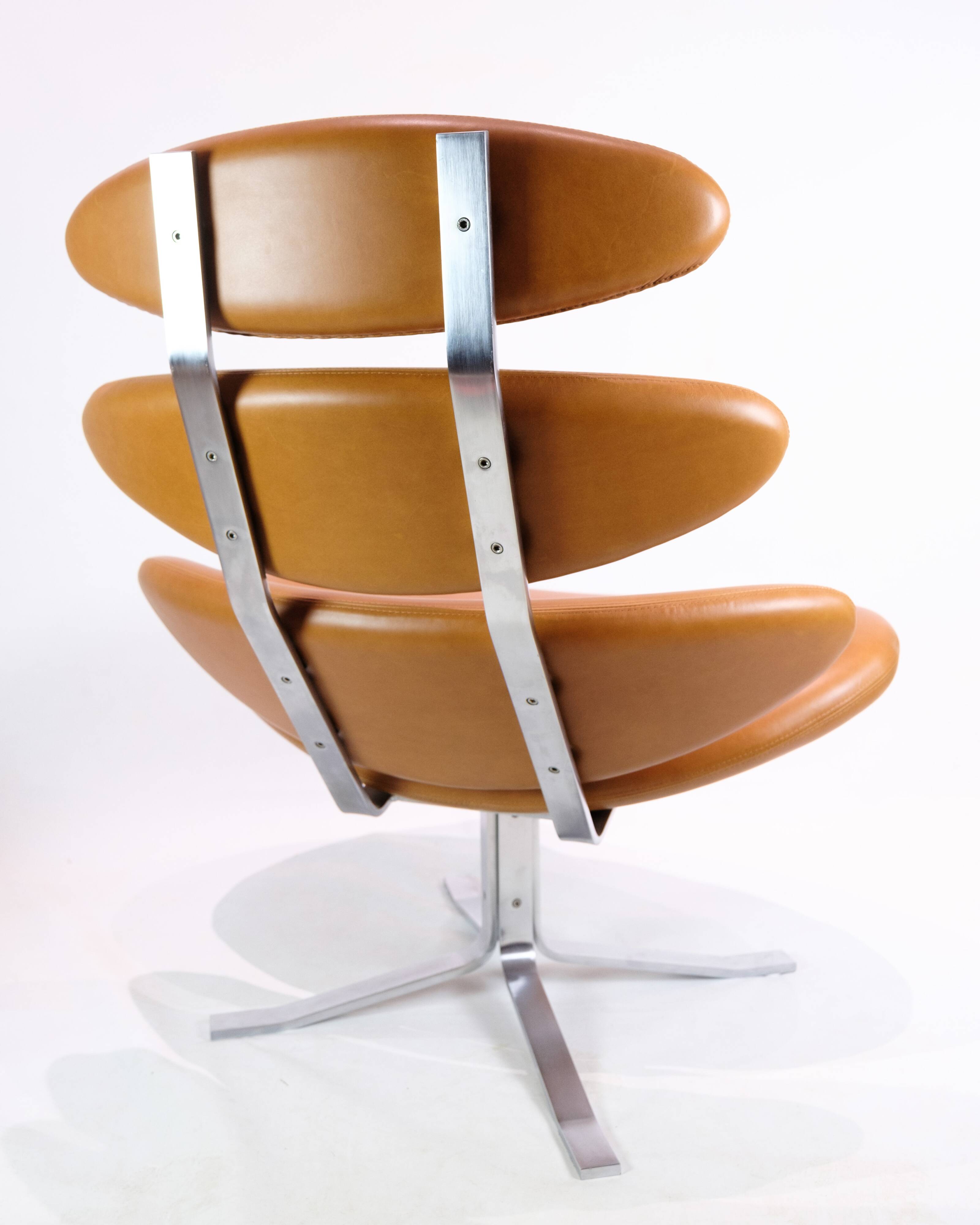 Corona Lounge Chair With Stool Model EJ 5 Made In Walnut Elegance Leather By Poul M. Volther