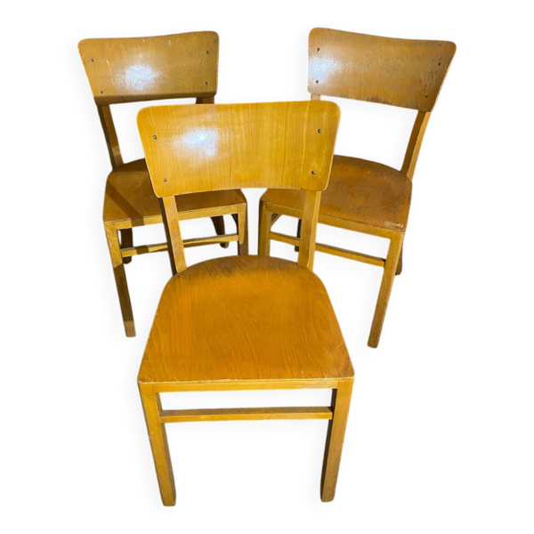Série De 3 Chaises Bistrot Michael THONET Bois Années 1950 Vintage