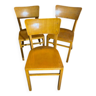 Série De 3 Chaises Bistrot Michael THONET Bois Années 1950 Vintage