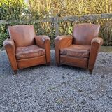 A couple of pairs of genuine restored club armchairs in industrial loft leather.