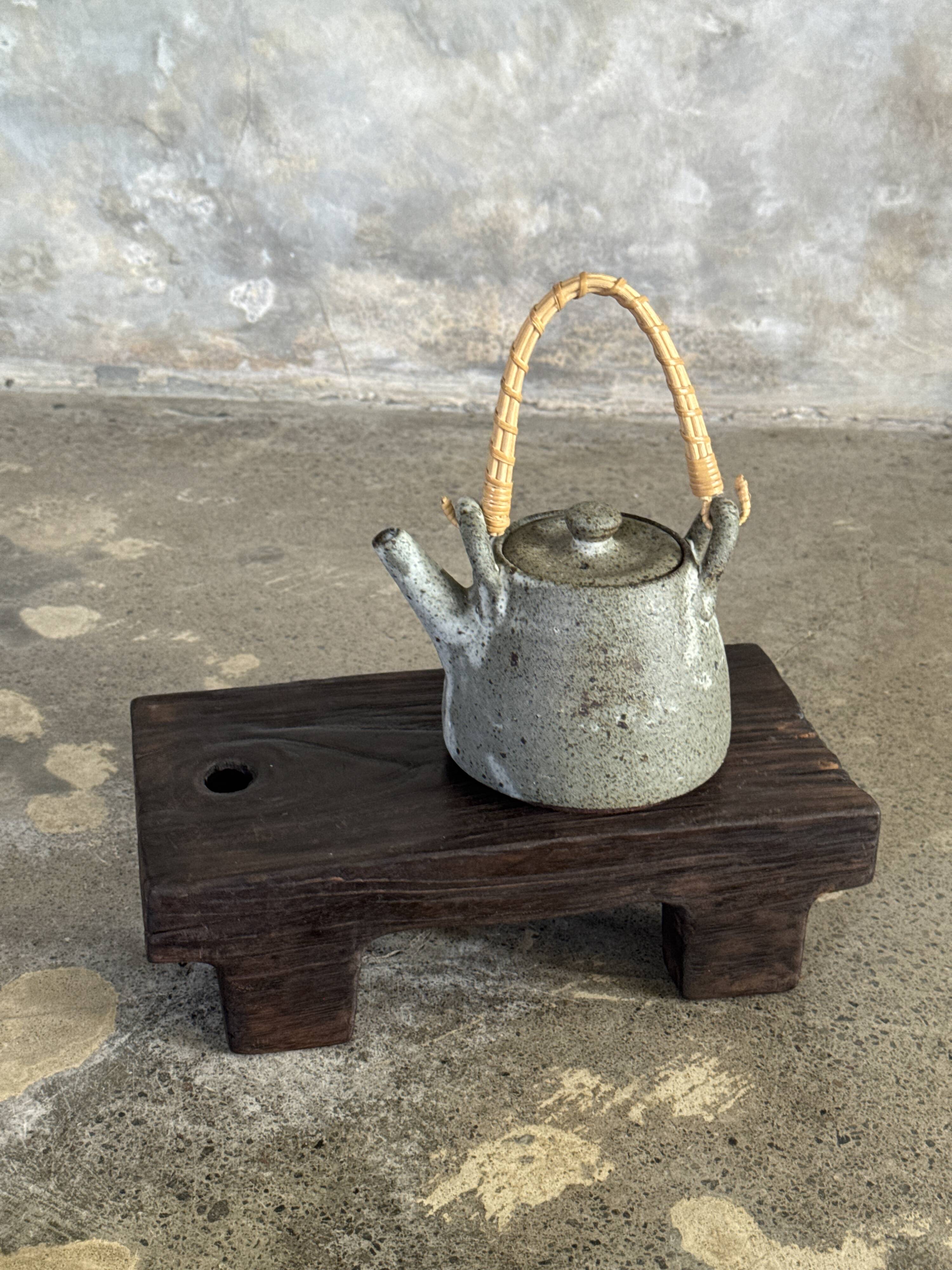 Small stool, black solid teak accent stool wabi-sabi L30 W8.5 H6.