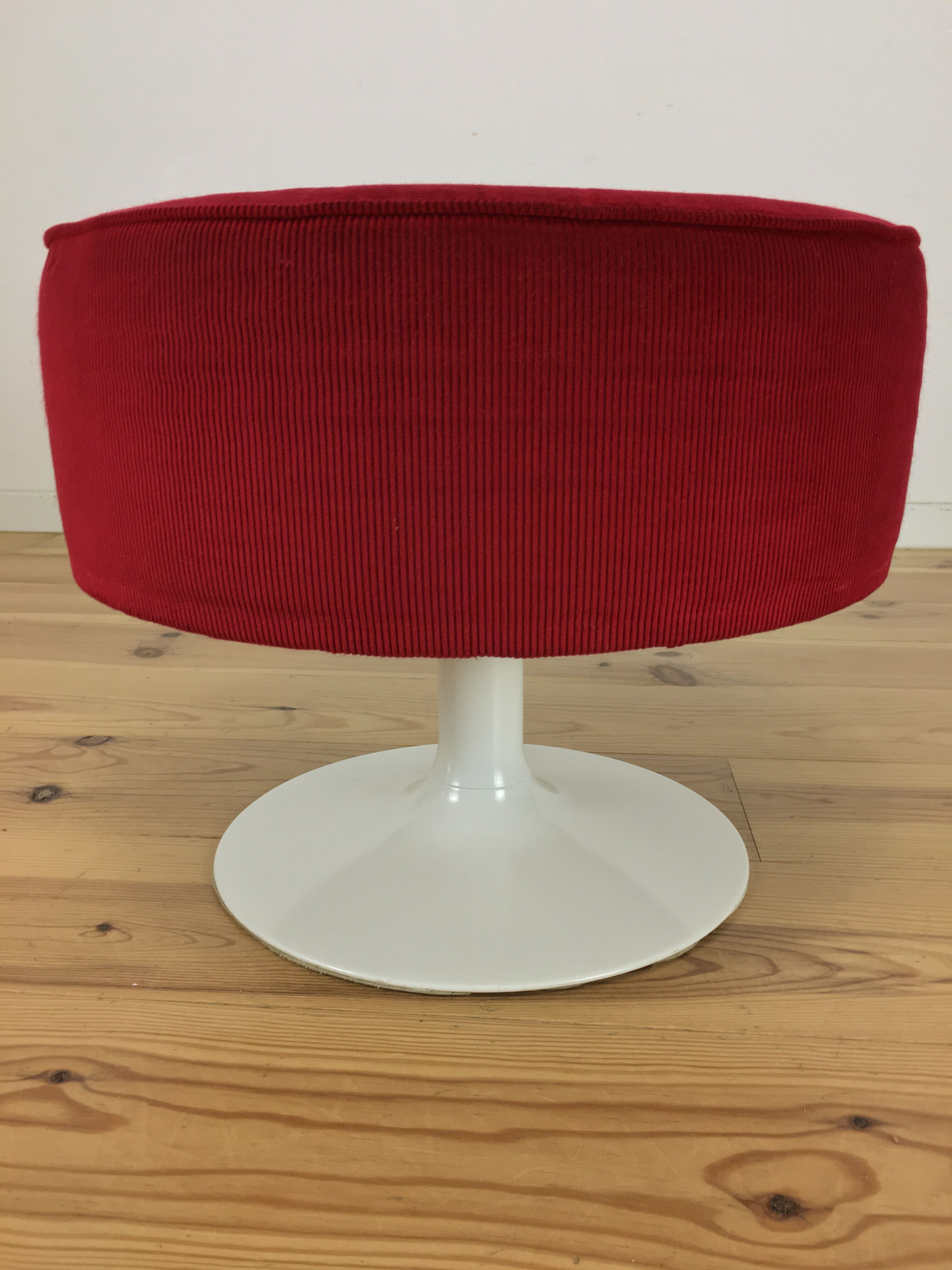 70's tulip and red velvet space age stool