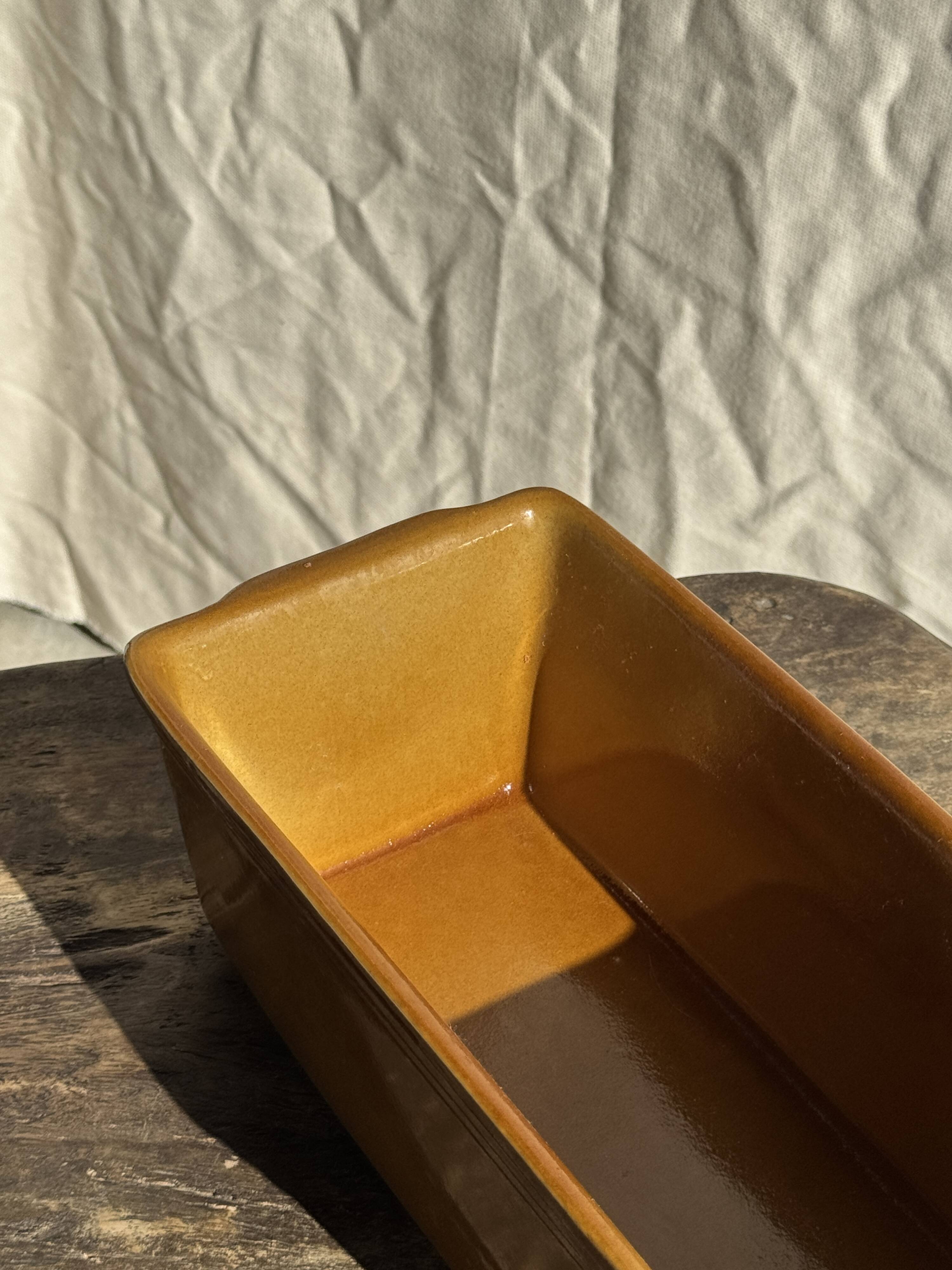 Large ceramic terrine dish in honey and caramel colour H10 L29