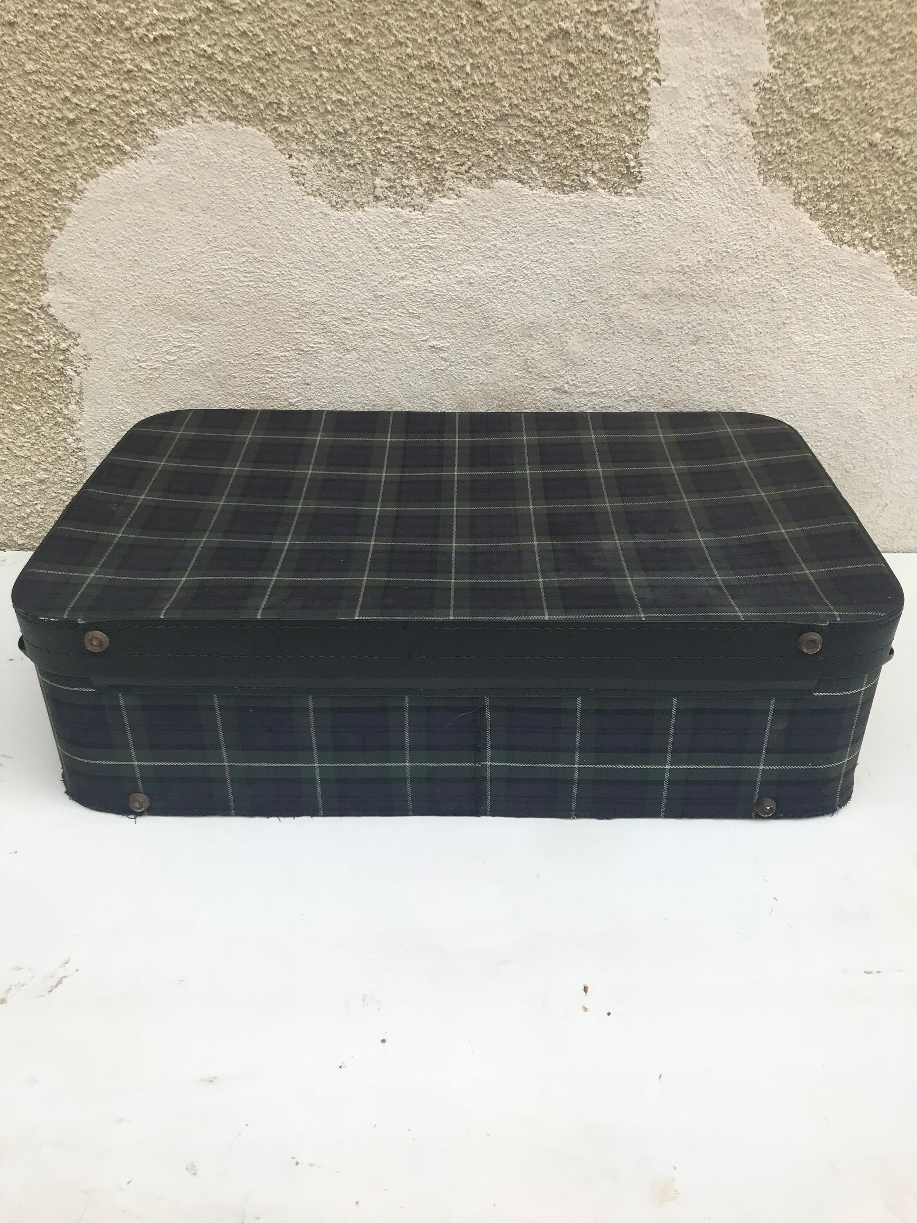 Old suitcase travel fabric Scots & brass + Cove black Vintage Leather trunk