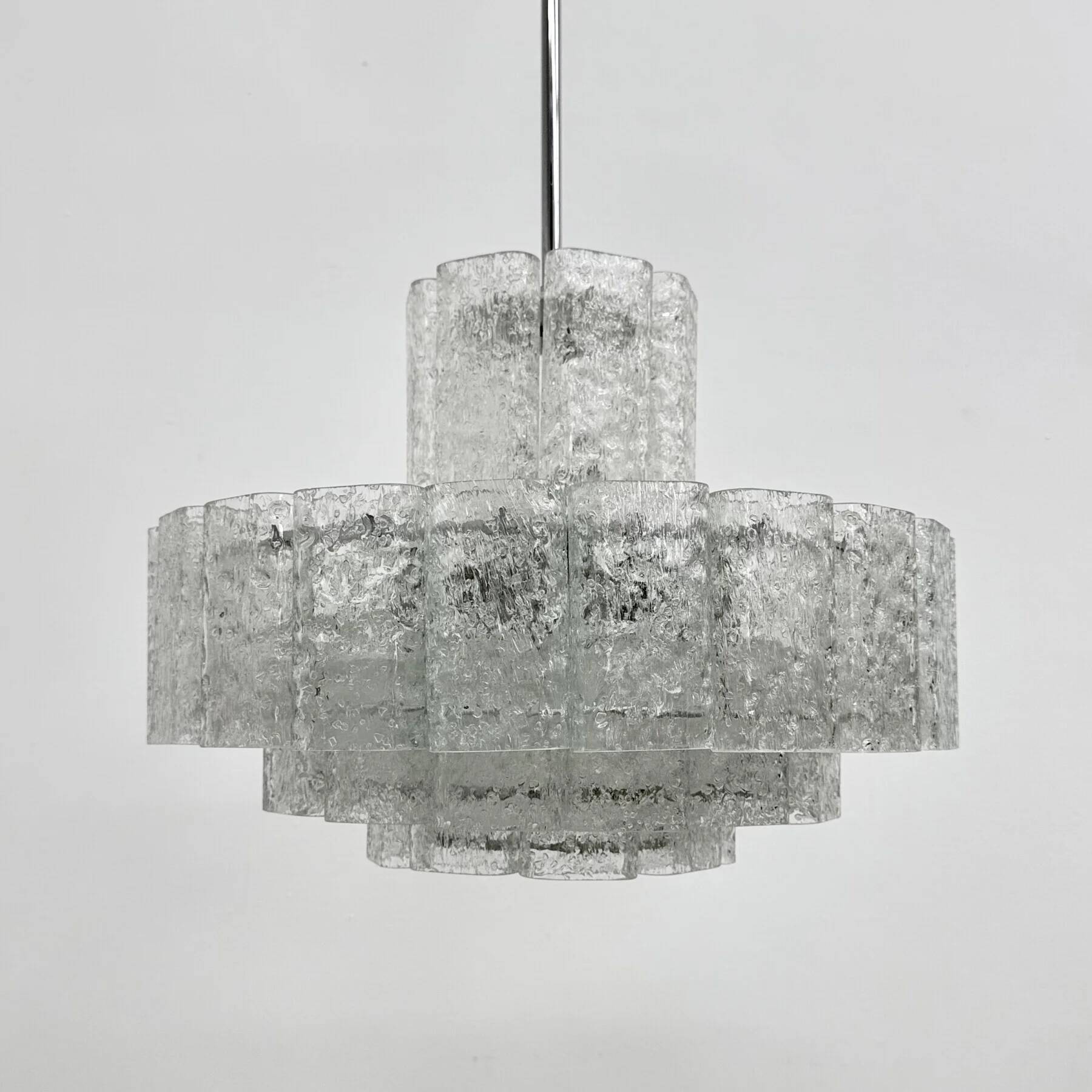 Mid-century design Doria Leuchten glass chandelier, 1970s