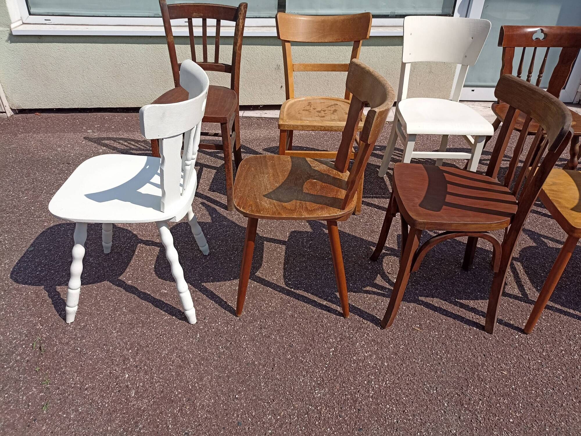 Set of 18 mismatched wooden bistro chairs - vintage