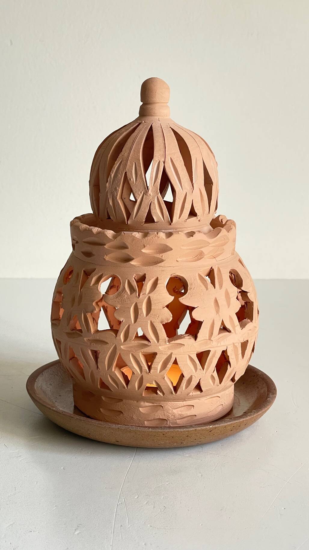 Handmade terracotta tealight candle holder