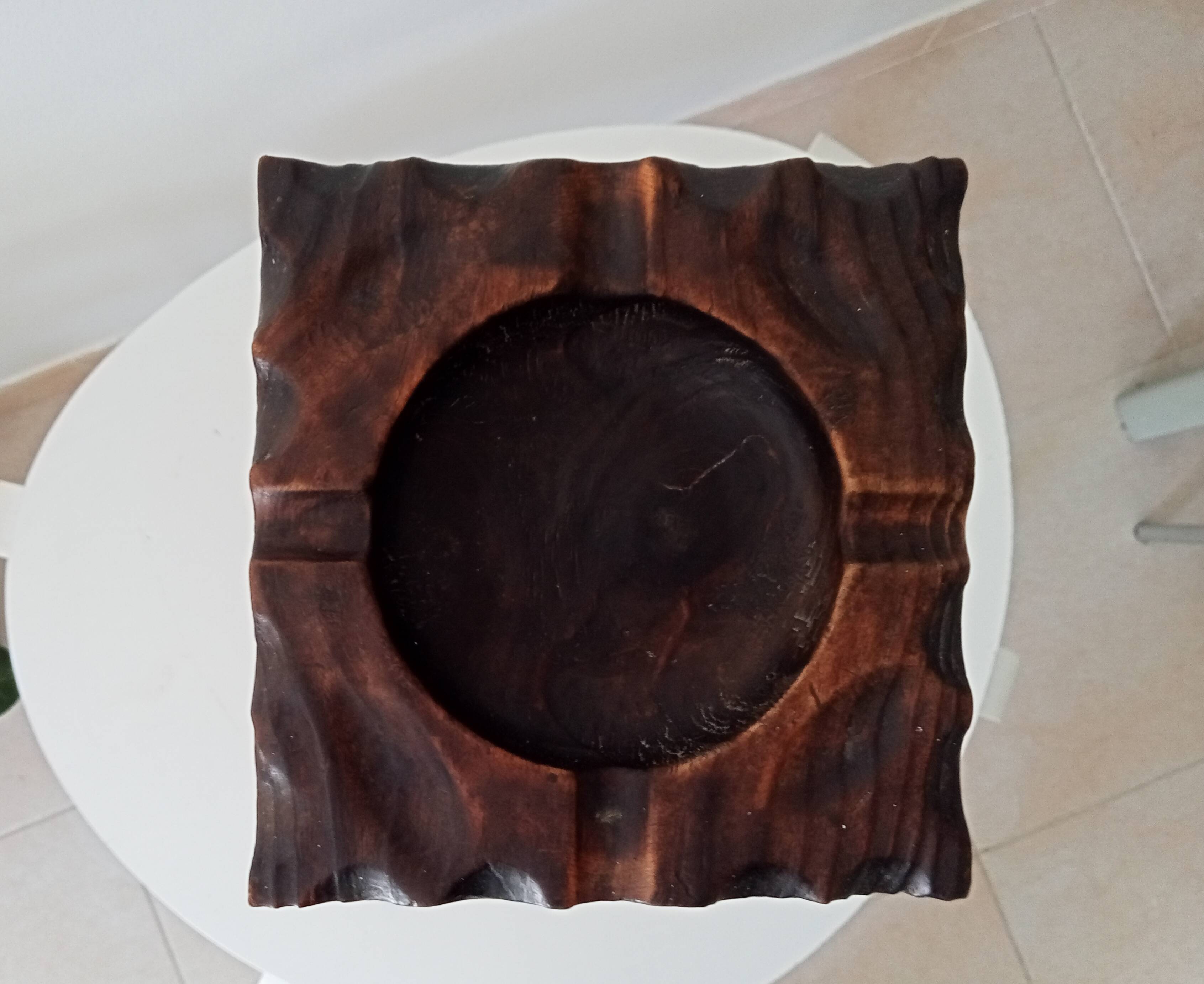 Vintage carved wooden pedestal ashtray