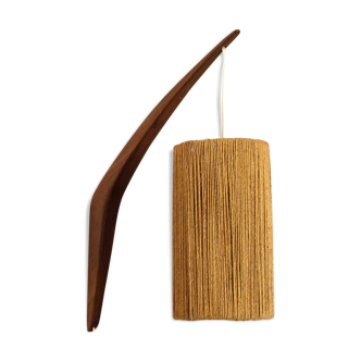 Scandinavian wall lamp wood and rope attributed to Ib Fabianssen