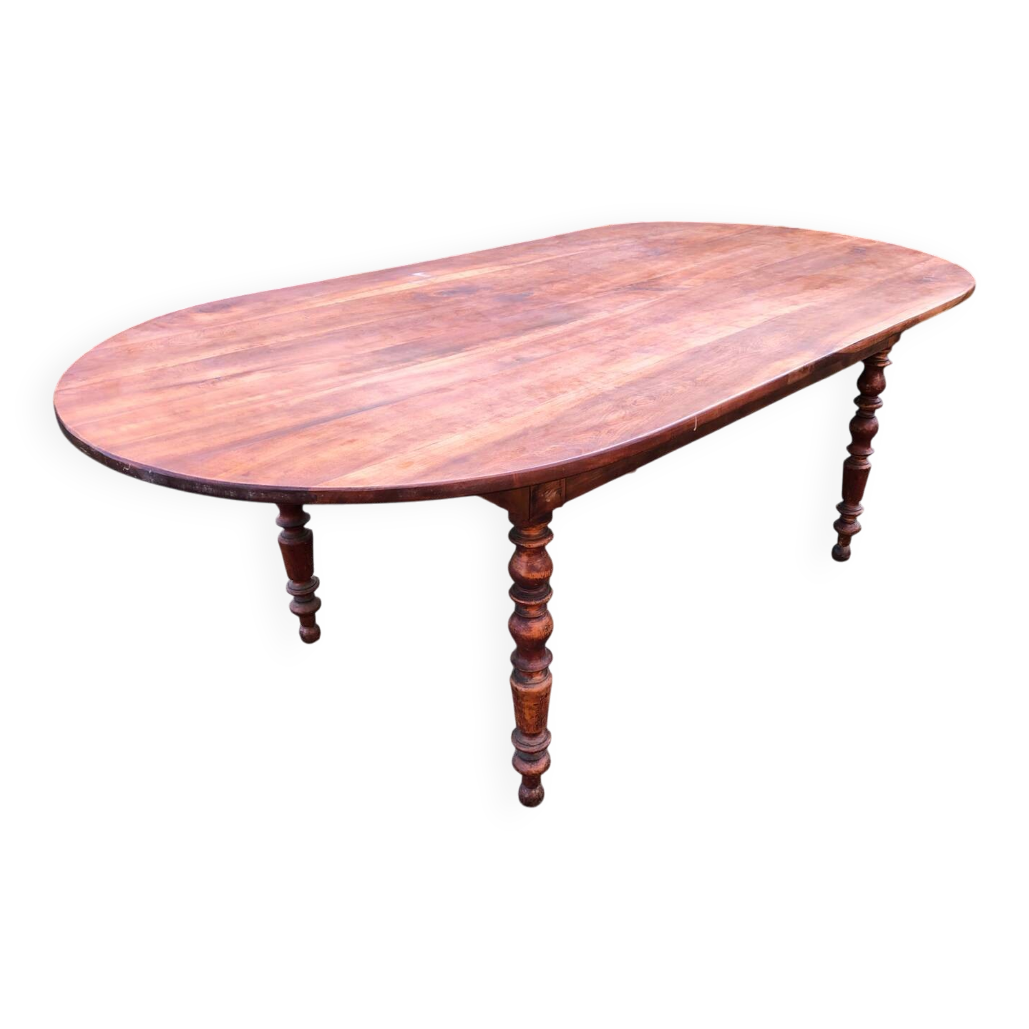 Antique cherry wood farmhouse table with rounded ends