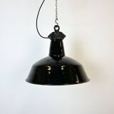 Industrial Black Enamel Factory Lamp with Cast Iron Top, 1950s