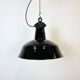 Industrial Black Enamel Factory Lamp with Cast Iron Top, 1950s