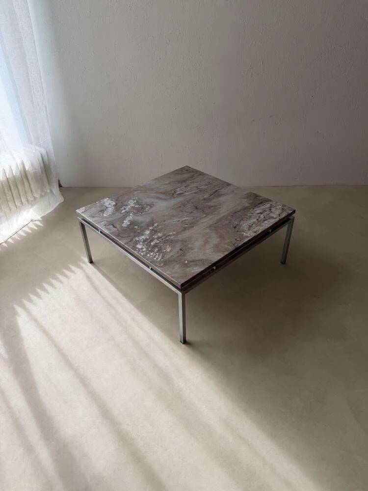 Mid-century coffee table natural stone chrome 1960s Netherlands