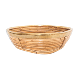 Vintage brass-rimmed rattan basket