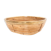 Vintage brass-rimmed rattan basket