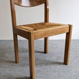 Set of 6 Maison Regain straw chairs in solid elm, 1970s-1980s
