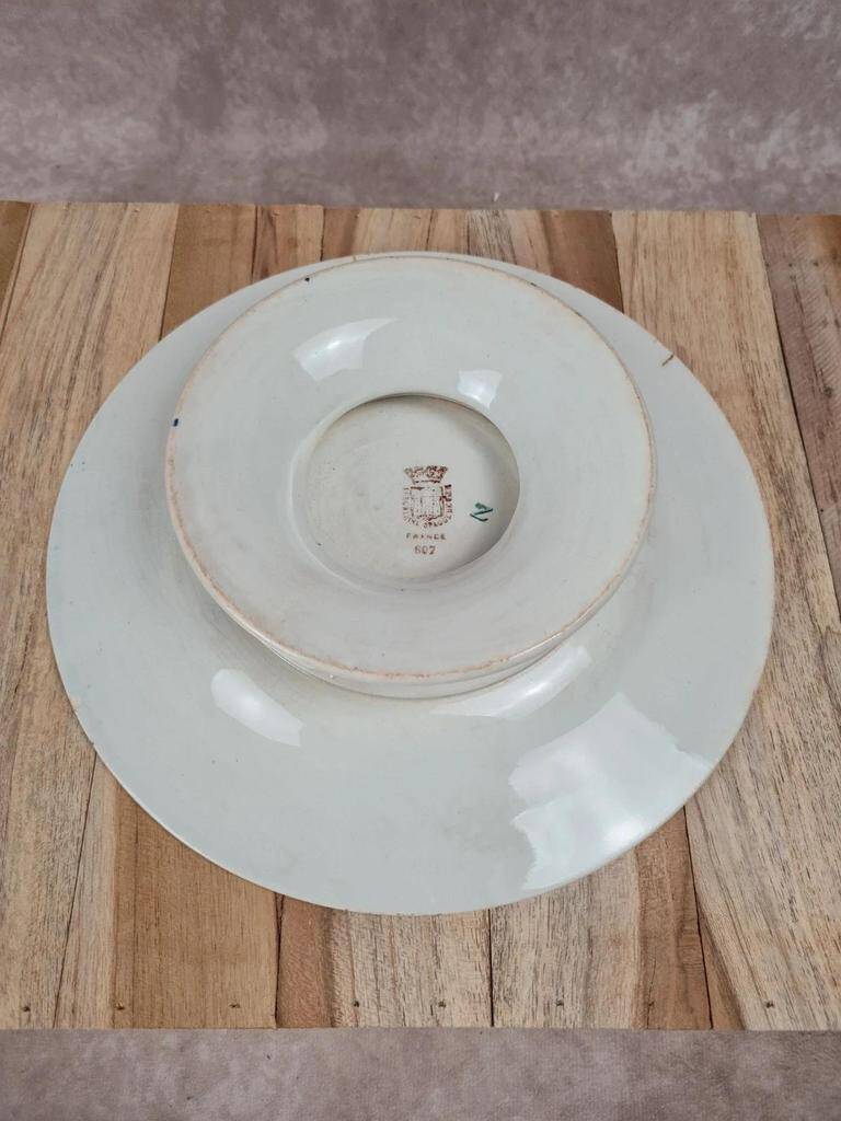 Antique Gien footed compote – Blue & red floral decoration