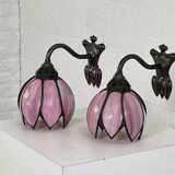 Pair of iron and glass wall lights