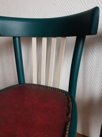 Pair of vintage emerald green bistro wooden chairs
