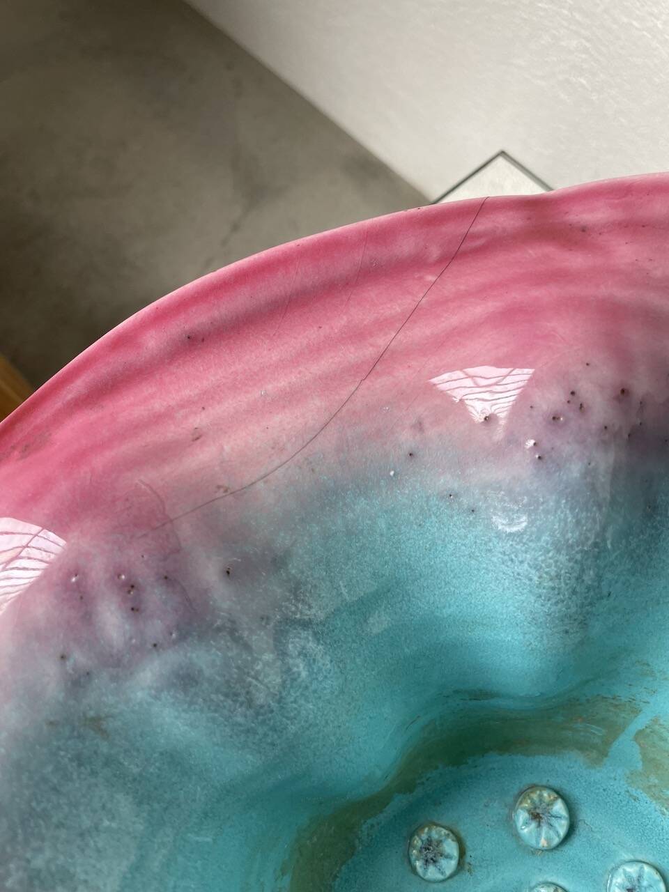 Blue and pink ceramic dish
