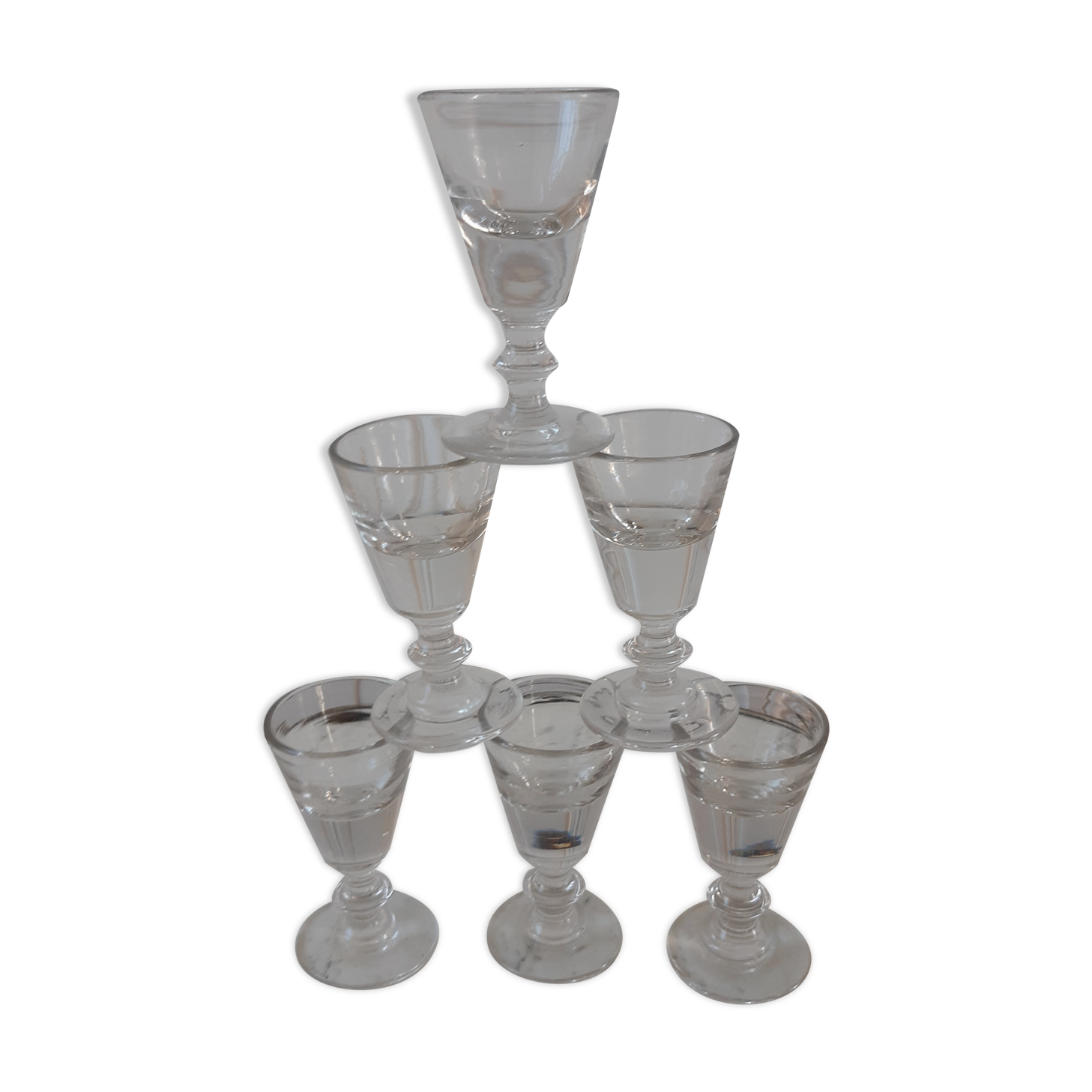 Set of 6 glasses of bar effect trompe l'oeil 30s