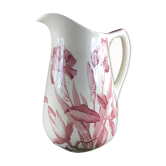 Pichet cruche ou broc blanc à décor de fleurs roses magnolia shabby chic
