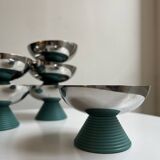 ensemble de 6 coupes à glaces en métal chromé et pieds en plastique vert, design 1970