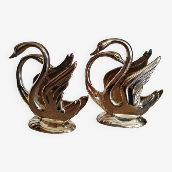 Pair of silver-plated napkin holder swans