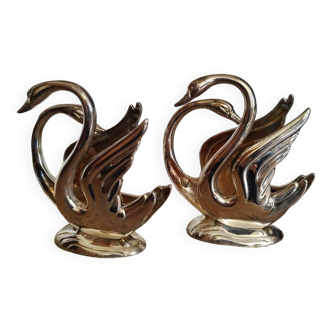 Pair of silver-plated napkin holder swans