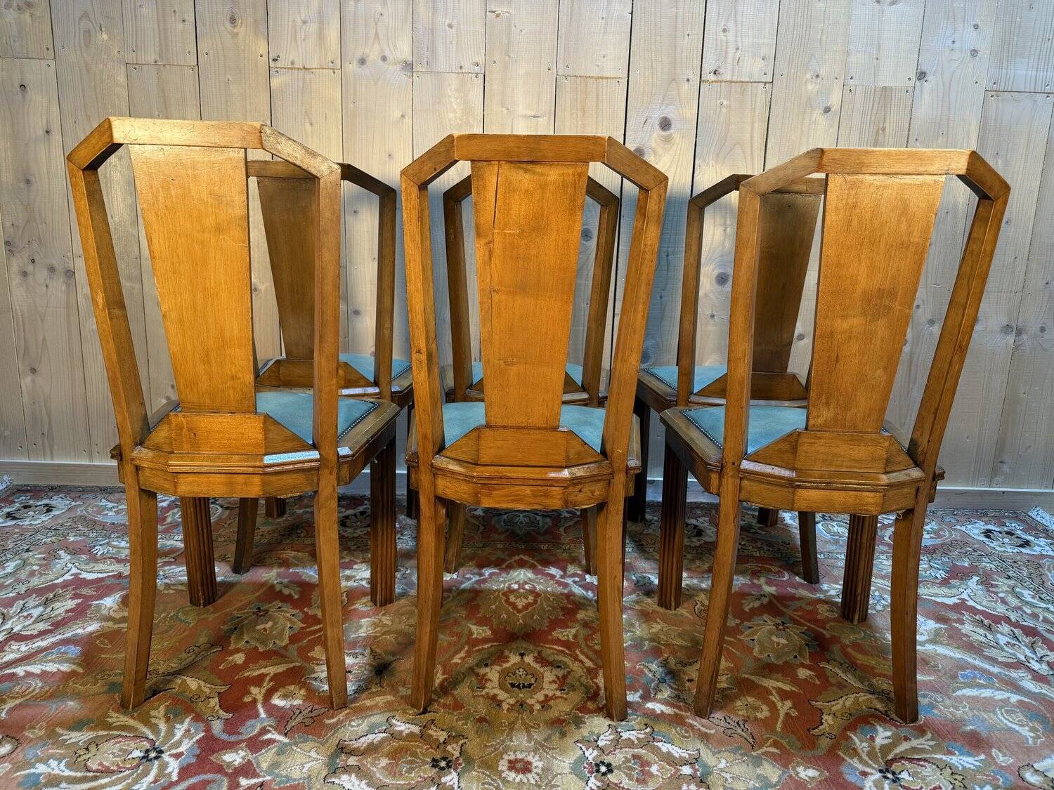 6 Art Deco period chairs in green vinyl