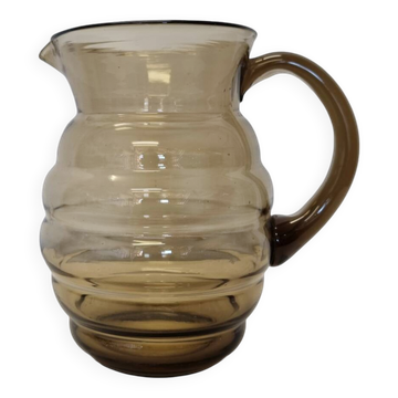 Carafe à eau vintage en verre fumé, années 1950