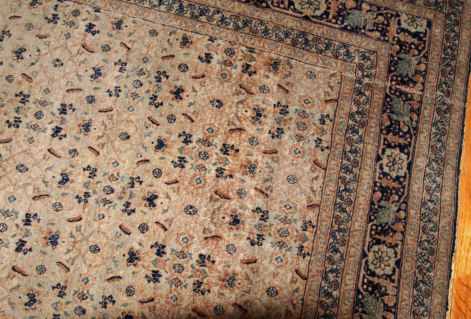 Handmade antique Persian Tabriz Hajalili rug 4.2' x 6.5' (128cm x 198cm) 1880s - 1B693
