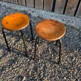 Two Vintage Industrial Stool Side Tables