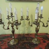 Chandeliers, candelabras pair of table lamps, bronze