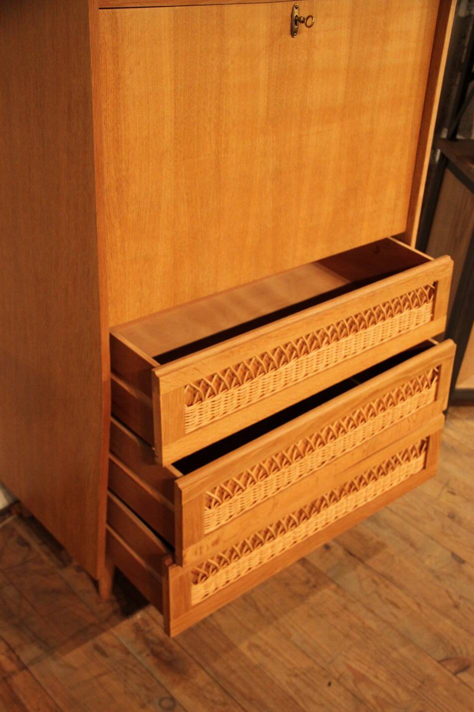 Vintage wicker rattan secretary desk